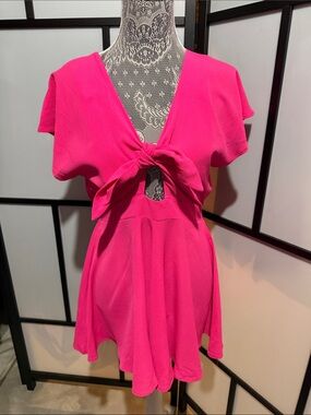 Tie-Front V-Neck Romper in Hot Pink